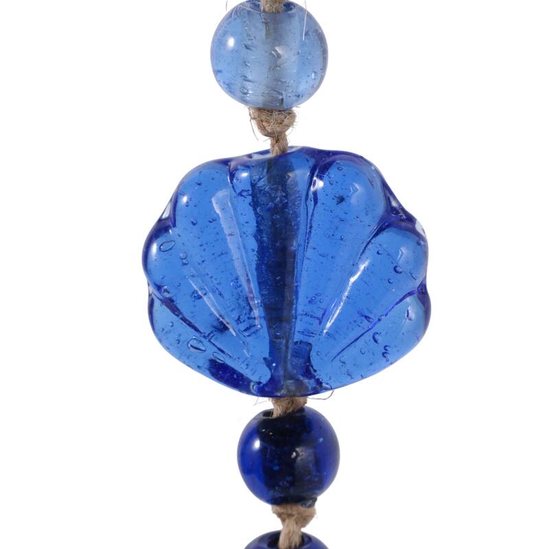 Glass Metal Wood Windchime Jute Beads Bell - 35" Gold/Blue - 2.5" x 2.5" x 35"