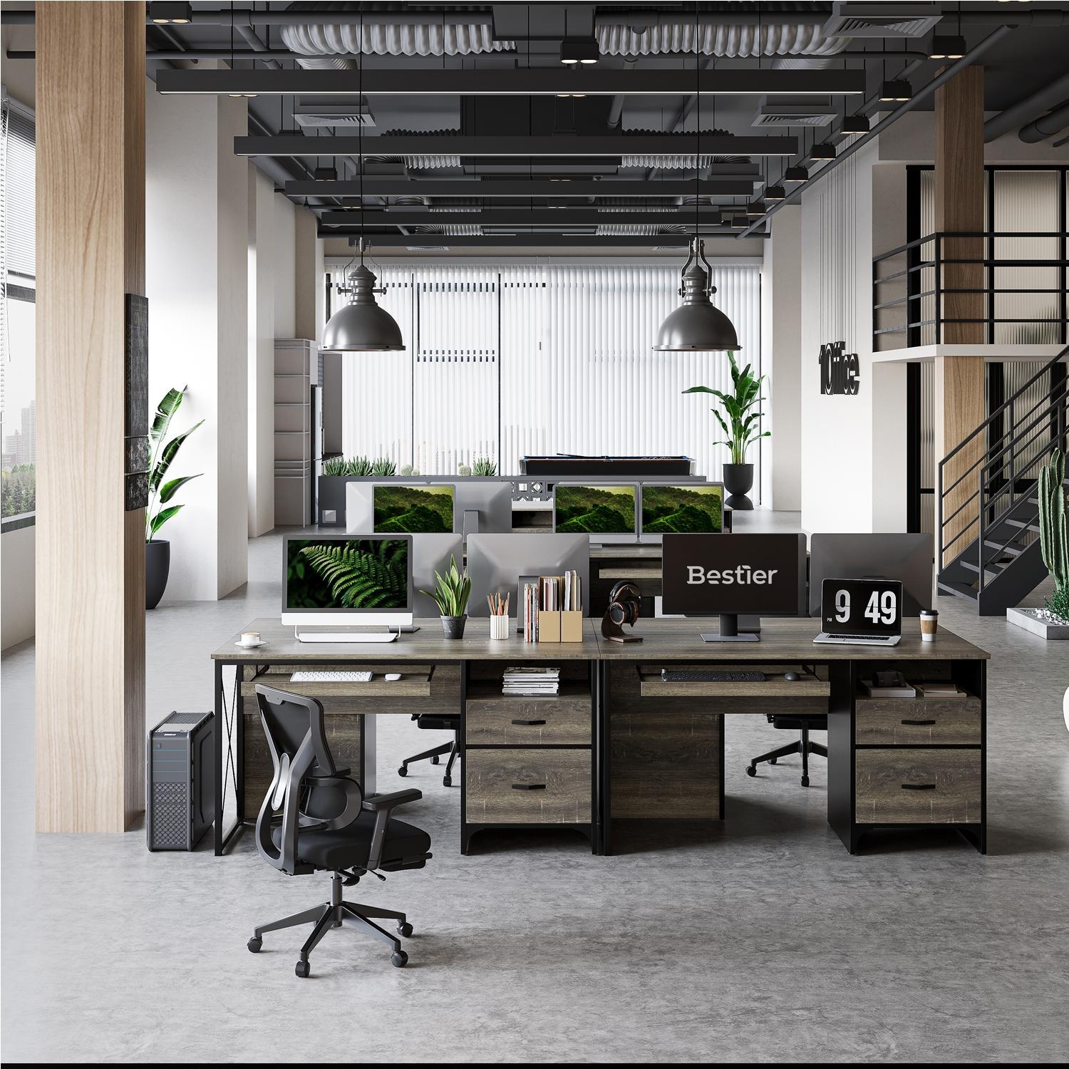 Industrial desk with store keyboard tray
