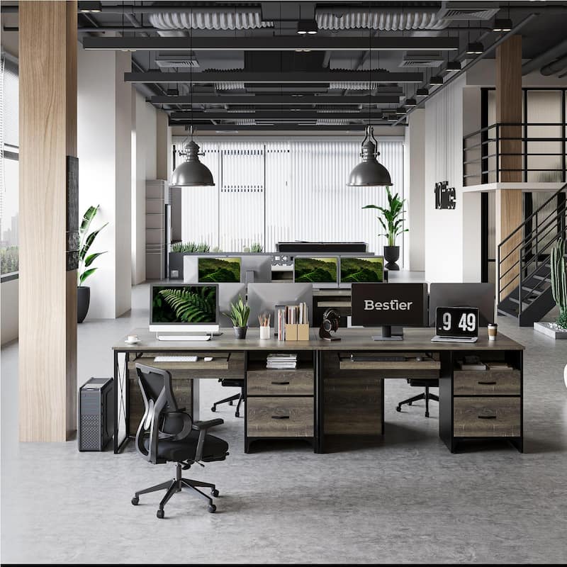 55 inch Computer Desk with Keyboard Tray and Storage Drawers