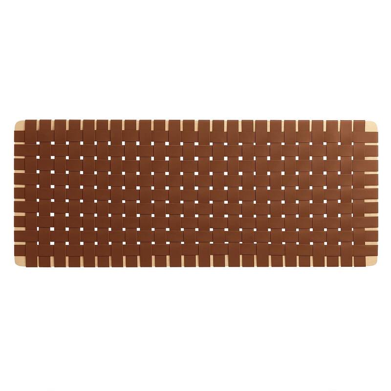 Ditmas Solid Wooden Brown Leather Basket Weaved Floating Full Size Headboard