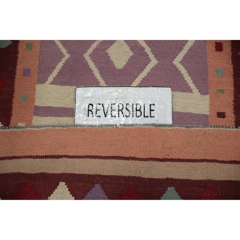 Hand Woven Oriental 100% Wool Carpet Southwestern Tribal Multi-Colored Kilim Runner Rug - 12' 10'' X 3' 2''