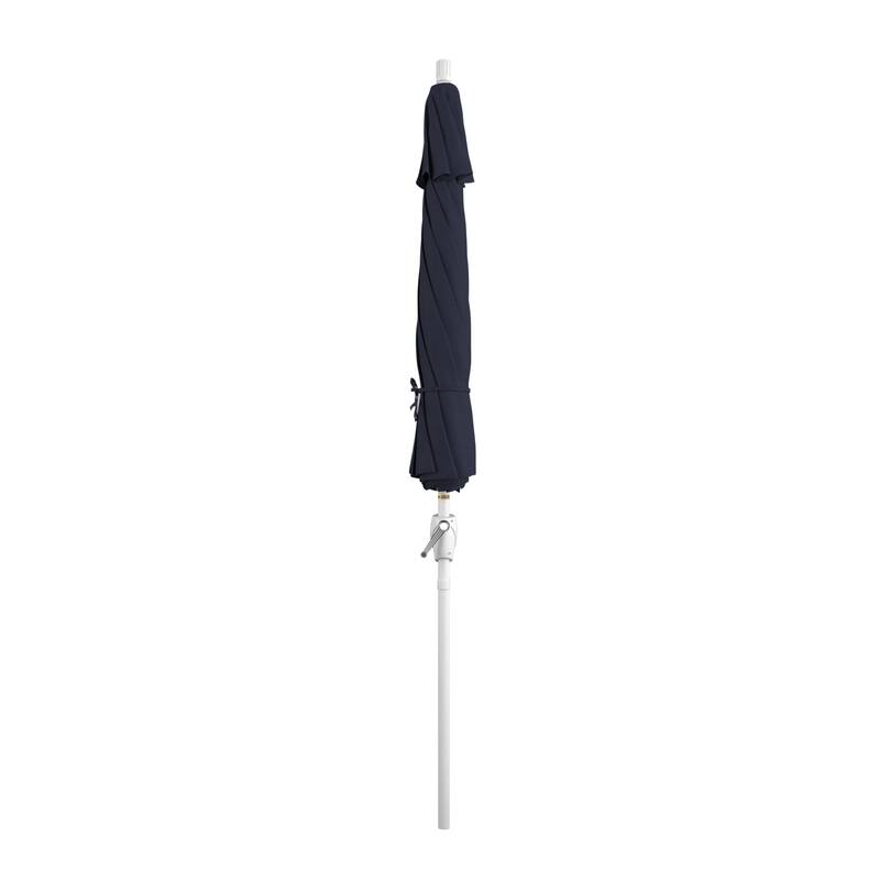 California Umbrella 9' Round Crank Lift Push Button Tilt White Aluminum Patio Umbrella with Olefin Royal Blue Fabric