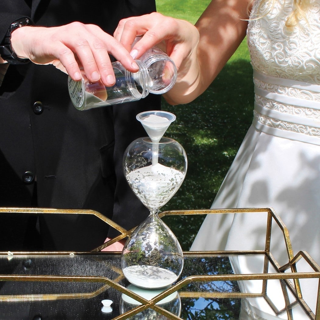 Curata Lillian Rose Unity Sand Hour Glass Includes Funnel and White Grey and Aqua Sand Bed Bath Beyond 36205500