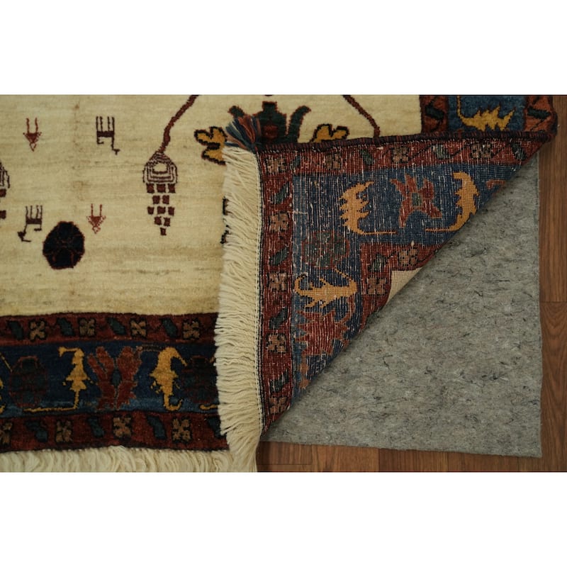 Hand Knotted Oriental 100% Wool Carpet Tribal All-Over Beige & Ivories Gabbeh (kashkoli) Area Rug - 6' 2'' X 4' 1''