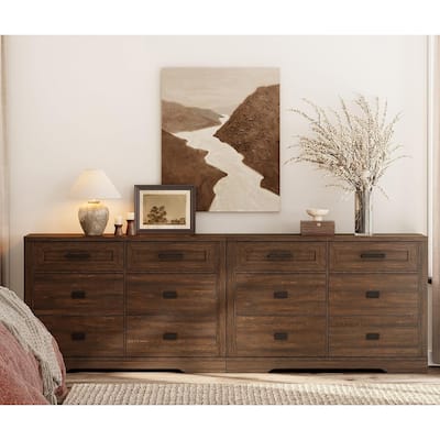 Wooden Dresser for Bedroom with 6 Drawers, 2 in 1 12 Drawer Farmhouse Storage Cabinet