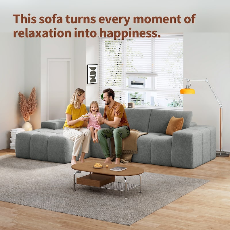 L-Shaped Modular Sectional Sofa with Chaise Lounge, Full Compression Deep Seat Sofa, Upholstered 3 Seater Sofa with 3 Pillows