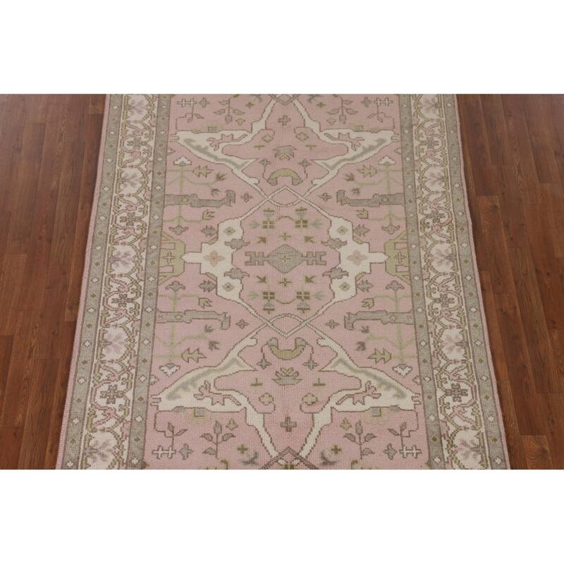 Light Pink Floral Oushak Oriental Area Rug Handmade Wool Carpet - 4'10"x 7'8"