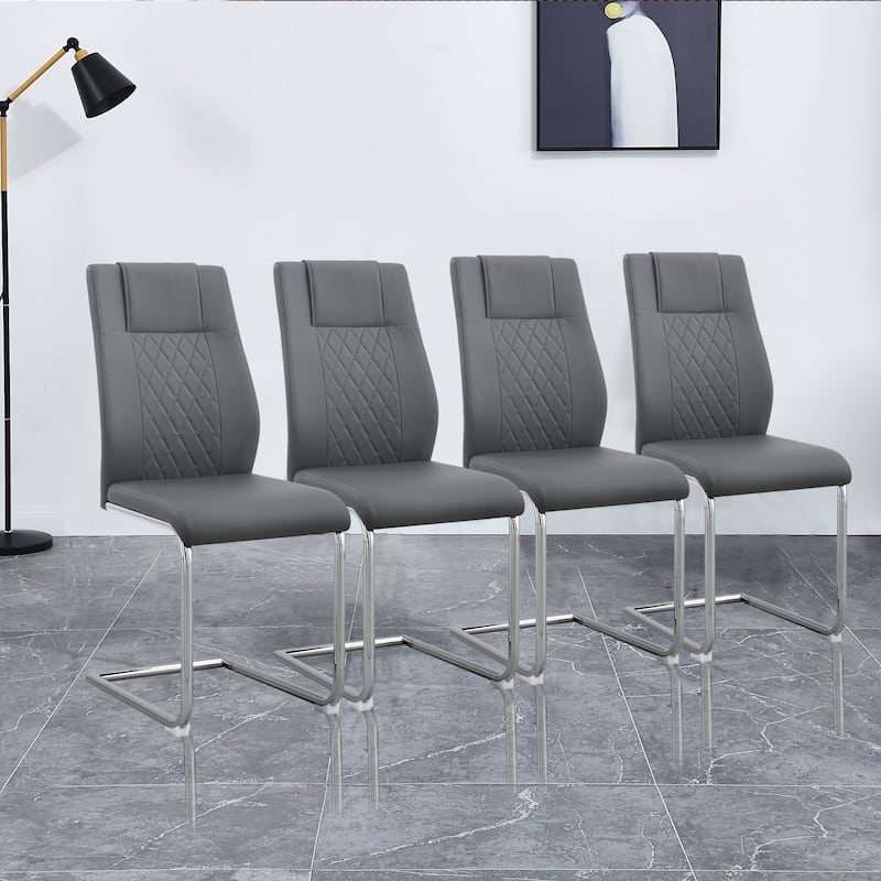 Modern Rectangular Dining Table Set for 4, 51" Glass Table with 4 Faux Leather Chairs, 5-Piece Stylish Dining Table & Chair Set