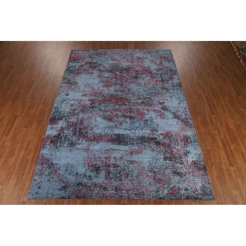 All-Over Blue Abstract Modern Area Rug Handmade Wool Carpet - 8'3" x 11'11"