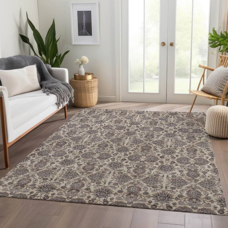 Machine Washable Indoor/ Outdoor Chantille Traditional Floral Rug - Ivory - 10' x 14'