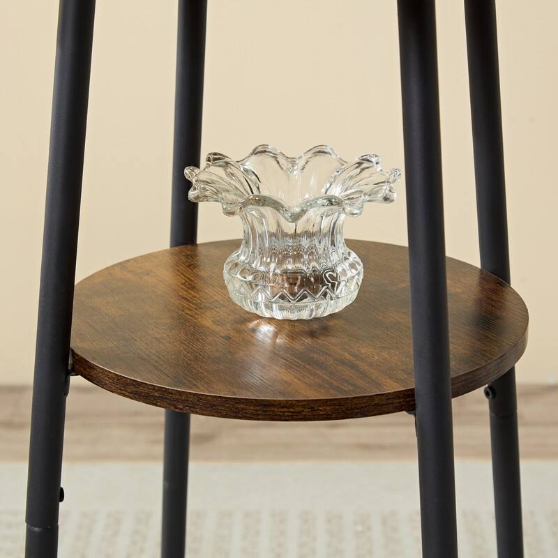 Industrial Style 3 Piece Round Dining Table Set,Iron Wood Table with 2 Bar Stools