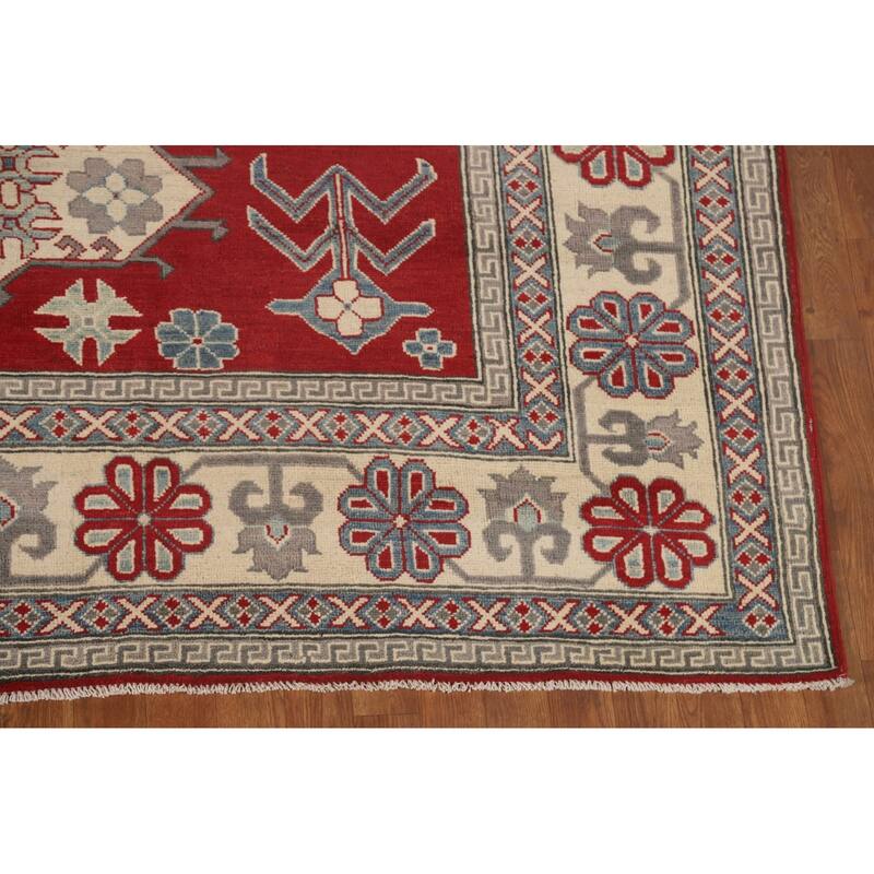 Geometric Red Kazak Oriental Area Rug Wool Carpet - 8'0" x 9'9"