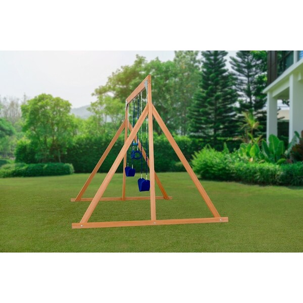 Trailside Wooden Swing Set with 2 Swings & Trapeze - 7 Color