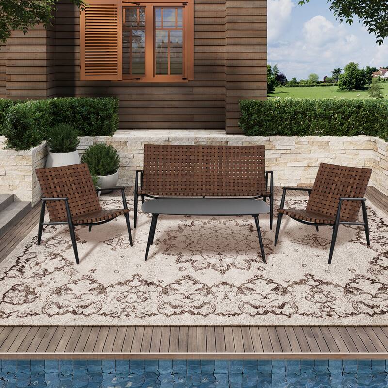 4 Pieces Outdoor Wicker Sofa Set with Coffee Table