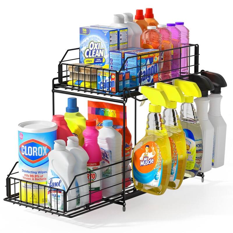 Under Sink Organizer - 14.2"D x 9.8"W x 14.5"H - Black 10.2"W x 14.6"H Wider 1 Pack