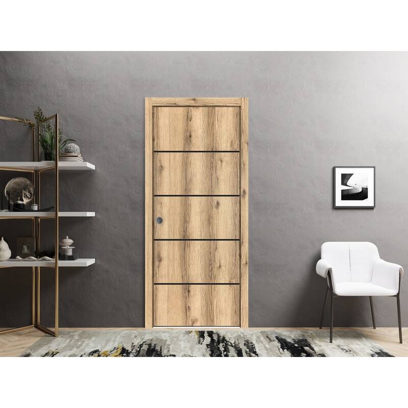 French Pocket Door 18 x 80 with Planum 0015 Oak with Kit Trims Rail