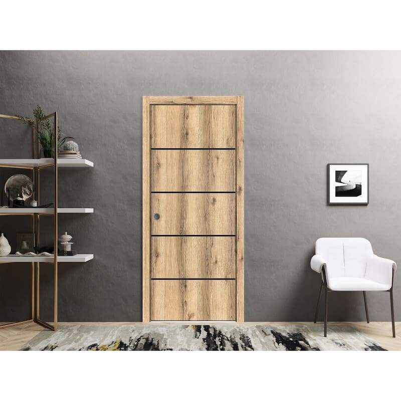 Slab Barn Door Panel 18 x 80 Planum 0015 Oak with Sturdy Finished