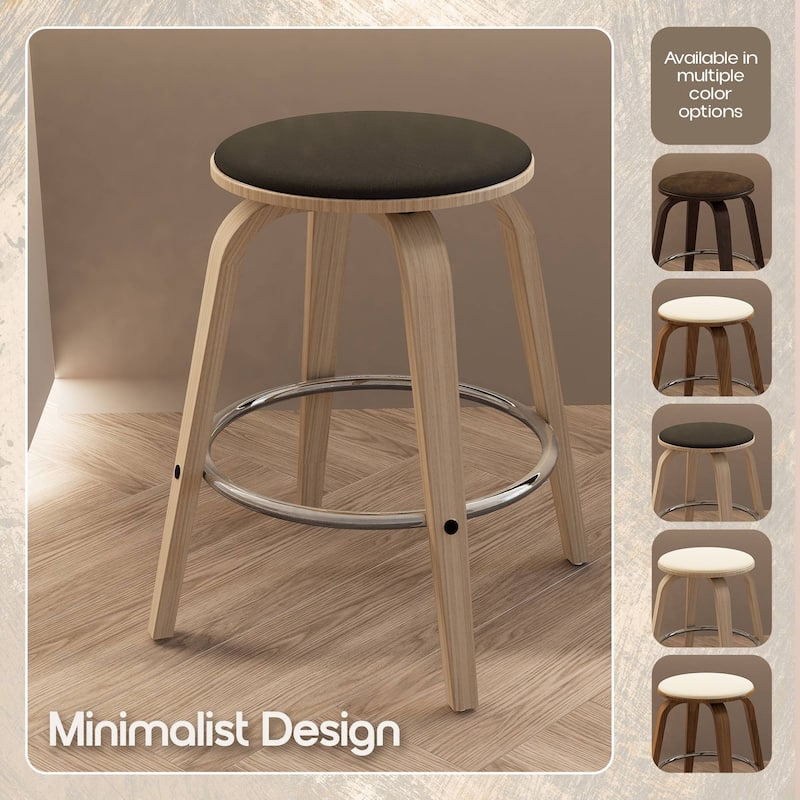 Leather Counter Stool Swivel Round Seat Poplar Wood Frame Iron Foot Rest