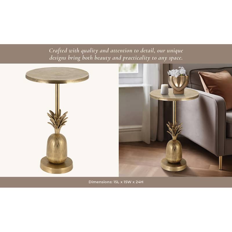 24"H Pineapple Gold Metal Side Accent Table for Your Living Room or - 15" x 15" x 24"