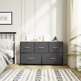 Modern Wide Dresser Storage Tower with 5 Drawers