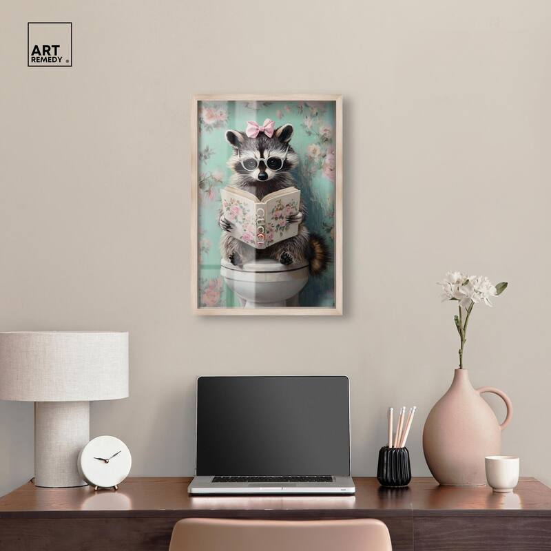 Petite Floral Toilet Raccoon Shadowbox by Art Remedy
