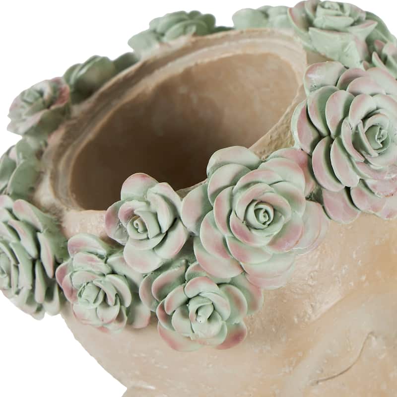Beige Resin Bust Woman Planter with Succulent Crown and Top