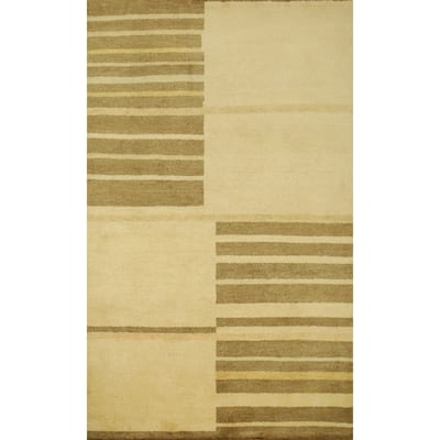 Hand Knotted Oriental 100% Wool Carpet Modern Stripe Yellow & Gold Gabbeh Area Rug - 5' 10'' X 3' 11''
