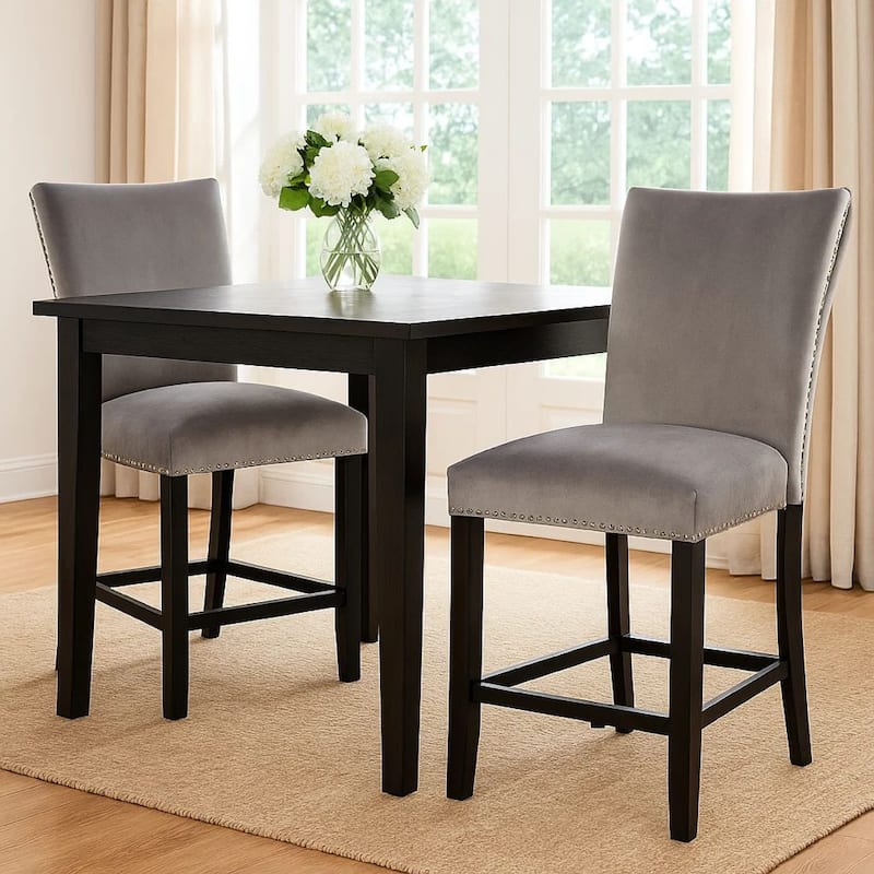 Counter Height Side Chair with Padded Seating, Set of 2, Gray