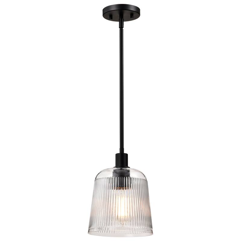 Grayson Small Pendant Matte Black Finish Clear Ribbed Glass - Matte Black