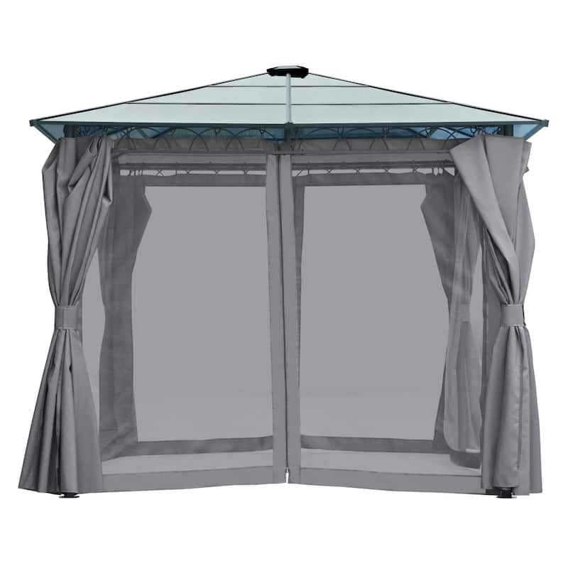 10'x10' Outdoor Hardtop Gazebo with Polycarbonate Roof, Aluminum Frame & Privacy Screens