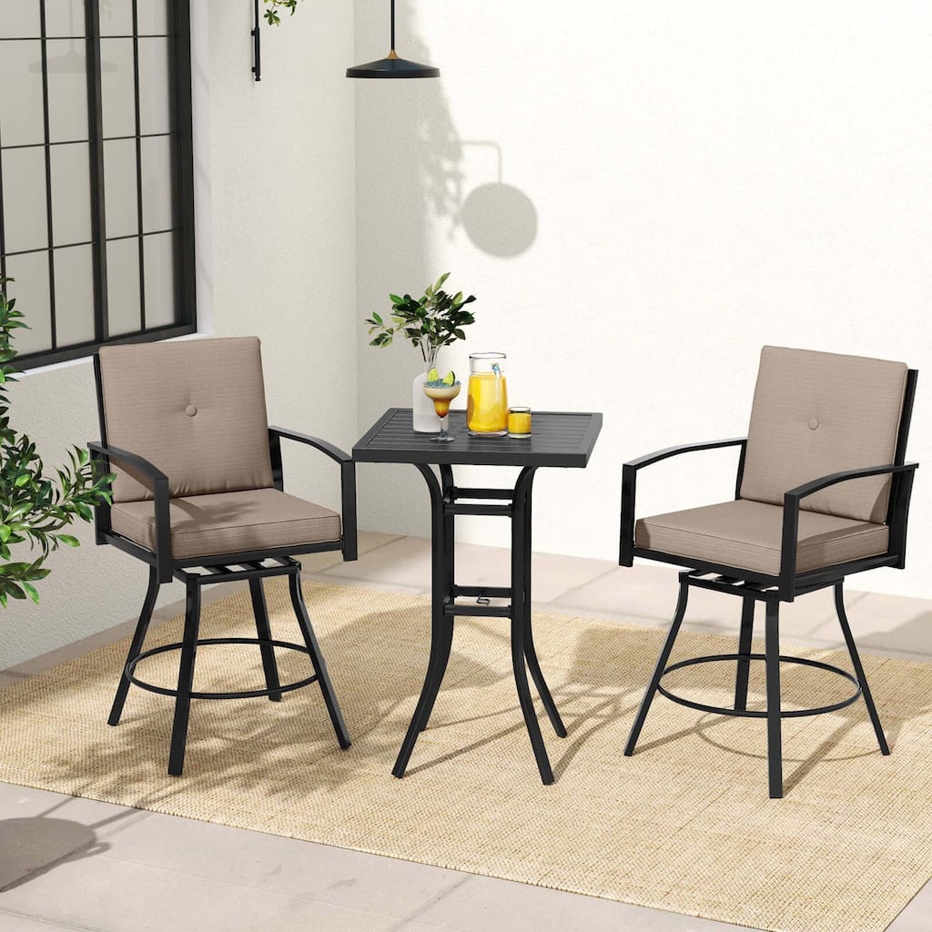 3 PCS Patio Swivel Bar Set Outdoor Metal Bar Table & Chairs Set
