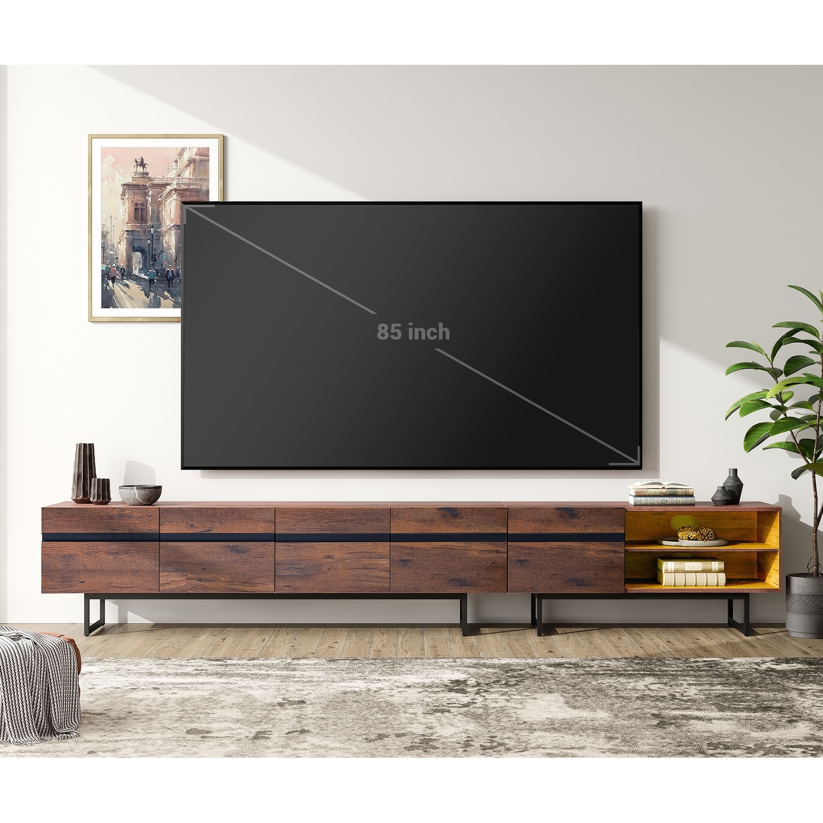 WAMPAT Modern TV Stand for up to 100 inch TV with Storage Cabinets