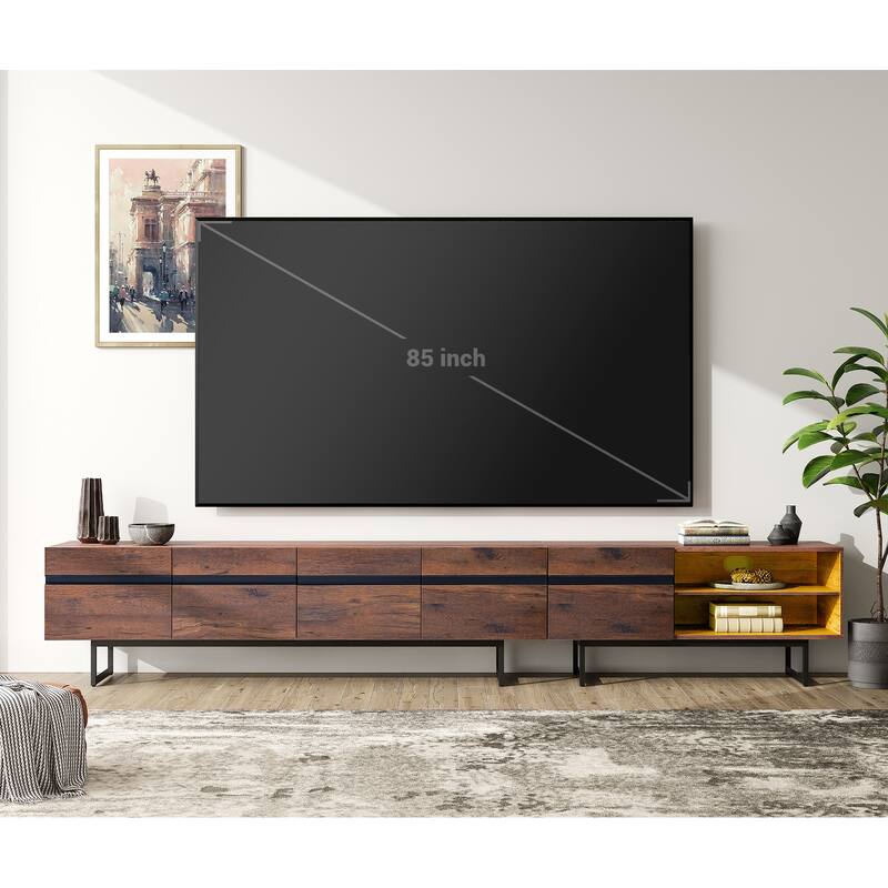 WAMPAT Modern TV Stand for up to 100 inch TV with Storage Cabinets - yellowlight