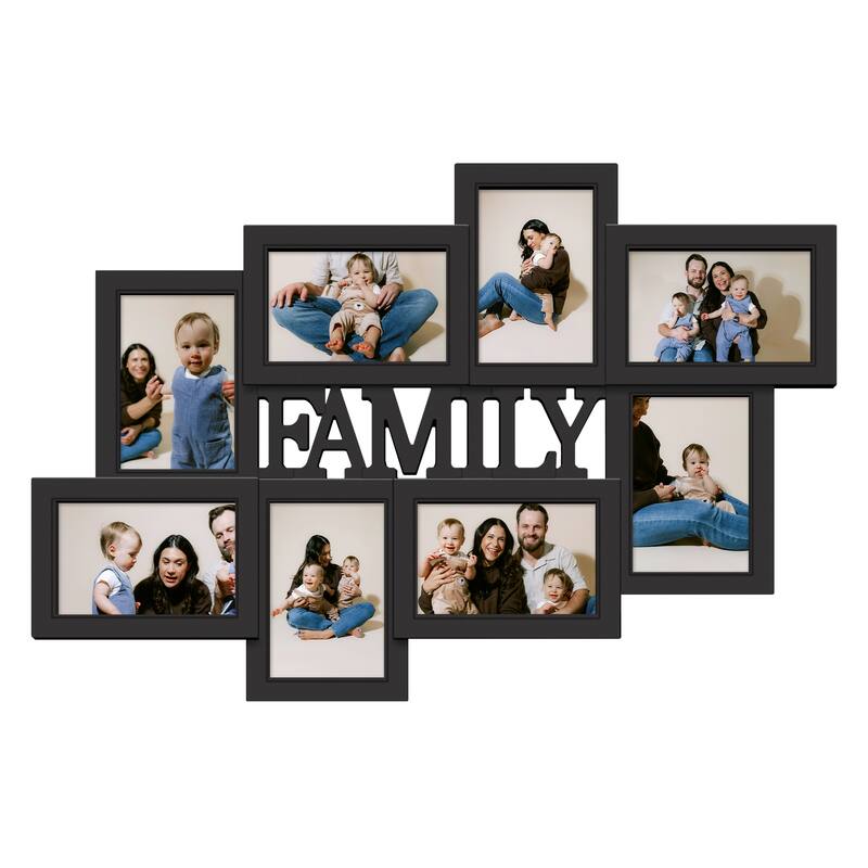 Holaura Family 8 Opening Family Picture Frames Collage Wall Decor for 4x6 Pictures Blacke