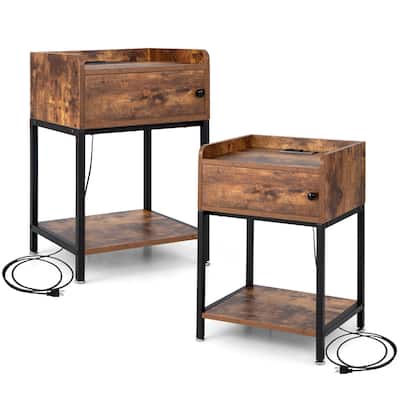 Costway 2PCS Nightstand W/ Charging Station Sofa Side Table Storage - See Details