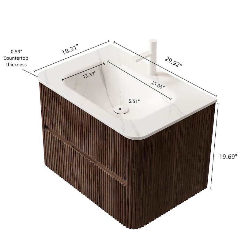 30" Bathroom Vanity with Sink, Wall-Mounted Floating Plywood Bathroom Storage Cabinet with 2 Drawers