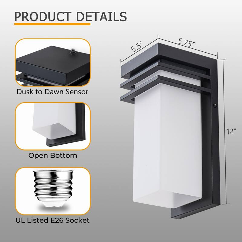 12"H Modern Outdoor Wall Sconce 1 Pack