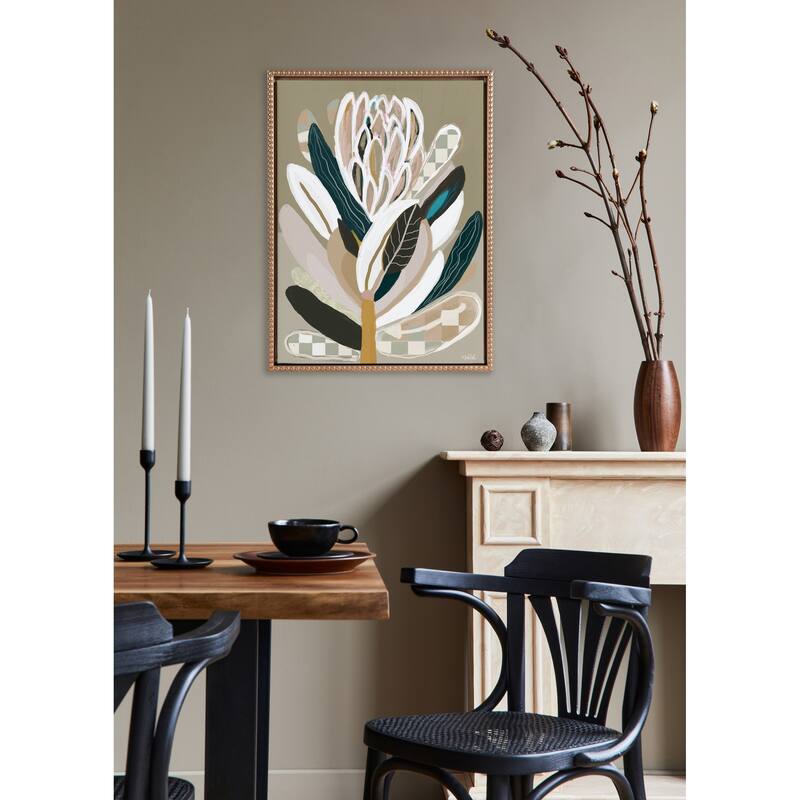 Kate and Laurel Sylvie Beaded Sage Protea Canvas by Inkheart Designs