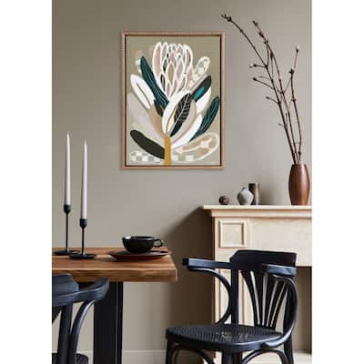 Kate and Laurel Sylvie Beaded Sage Protea Canvas by Inkheart Designs