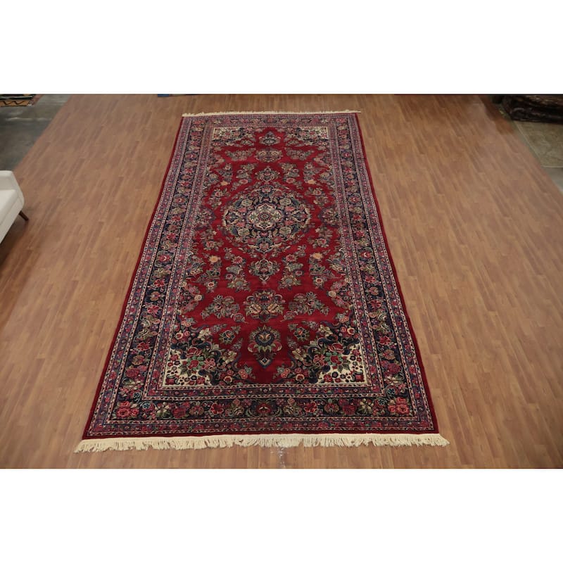 Hand Knotted Oriental 100% Wool Carpet Traditional Floral Red Shahbaft Area Rug - 18' 4'' X 9' 1''