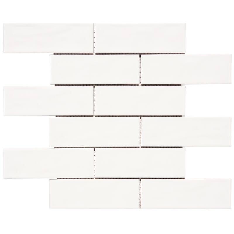 Forio 2" x 6" Brick Glossy Porcelain Mosaic Tile - 5 sheets (4.95 sf) - White