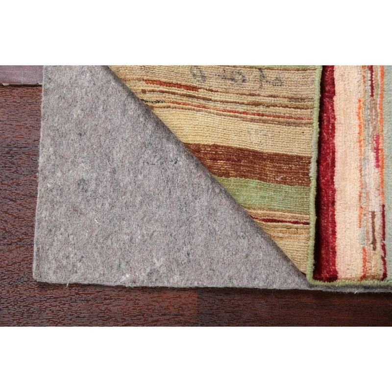 Green Striped Gabbeh Kashkoli Oriental Wool Runner Rug Hand-knotted - 2'8" x 17'9"