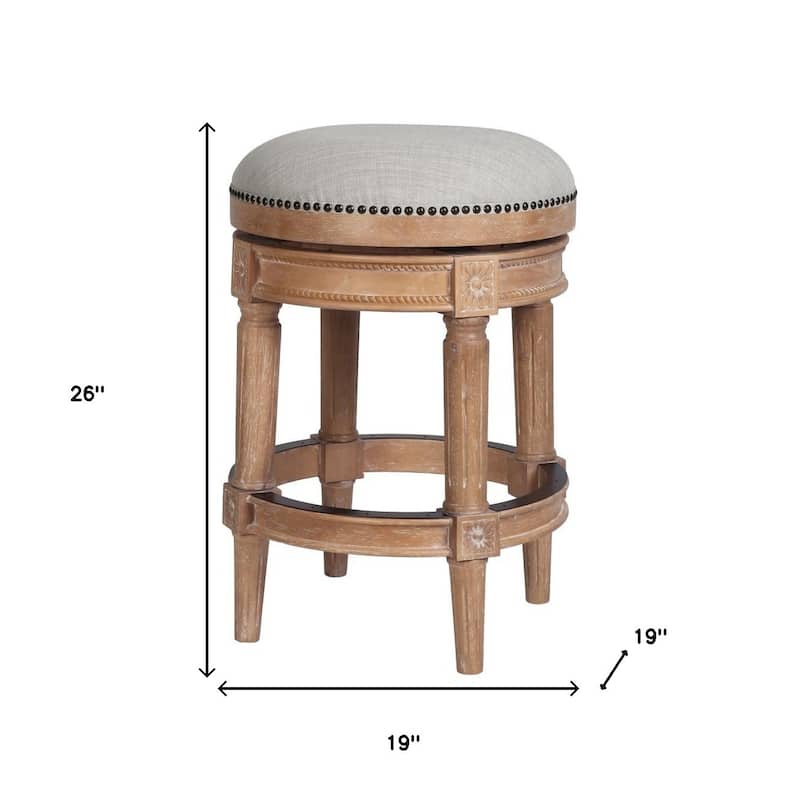 HomeRoots 26" Beige And Natural Solid Wood Swivel Backless Counter Height Bar Chair