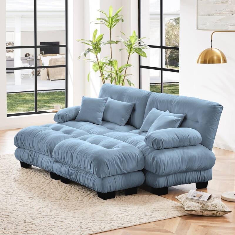 94.4" Chenille Cloud Sleeper Sofa with 2 Ottomans & Pillows