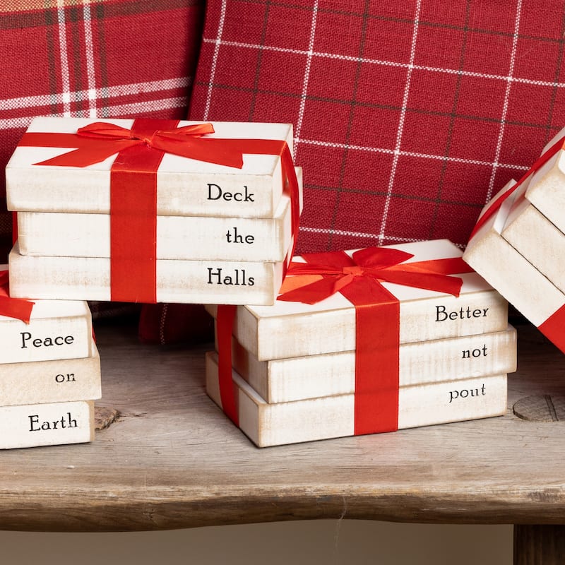 Transpac Large Wood Rustic Holiday Book Stack Set of 2 Christmas Home Decorations