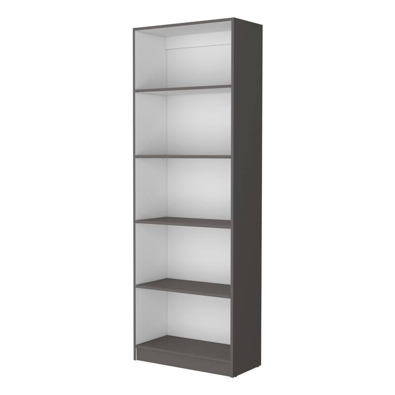 HomeRoots 71" Gray And White Wood Five Tier Bookcase