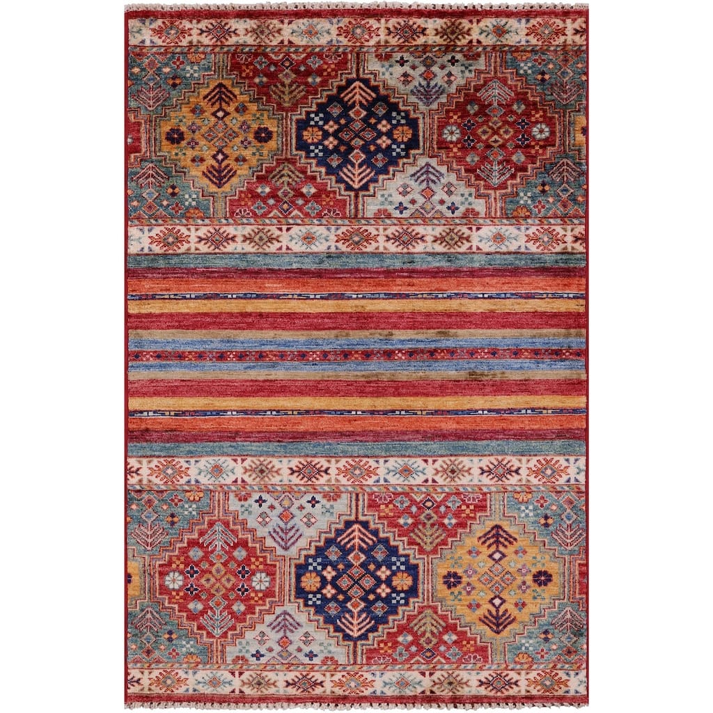 Golden Nile Khorjin Persian Gabbeh Hand Knotted Wool Rug - 3' 3" X 4' 10"