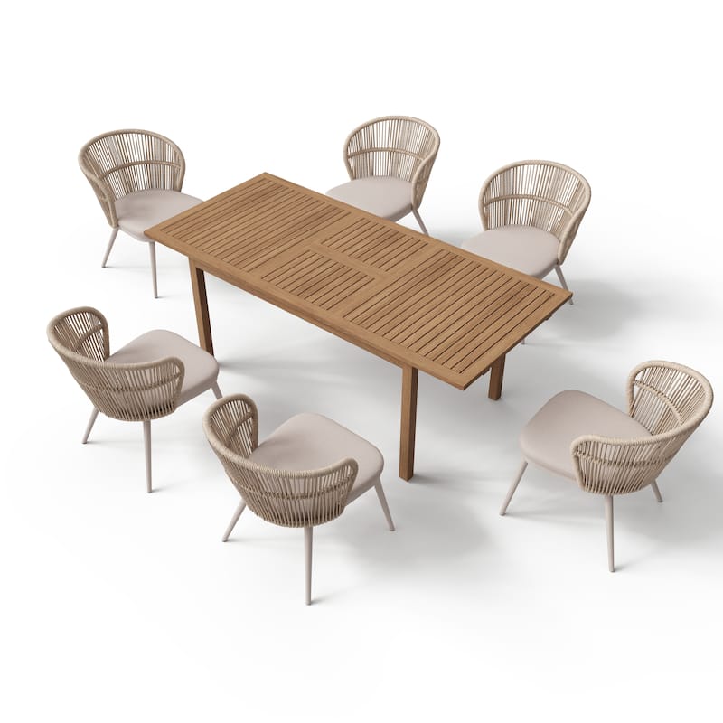 Outdoor 7-Piece Patio Dining Chair and Extendable Wood Dining Table