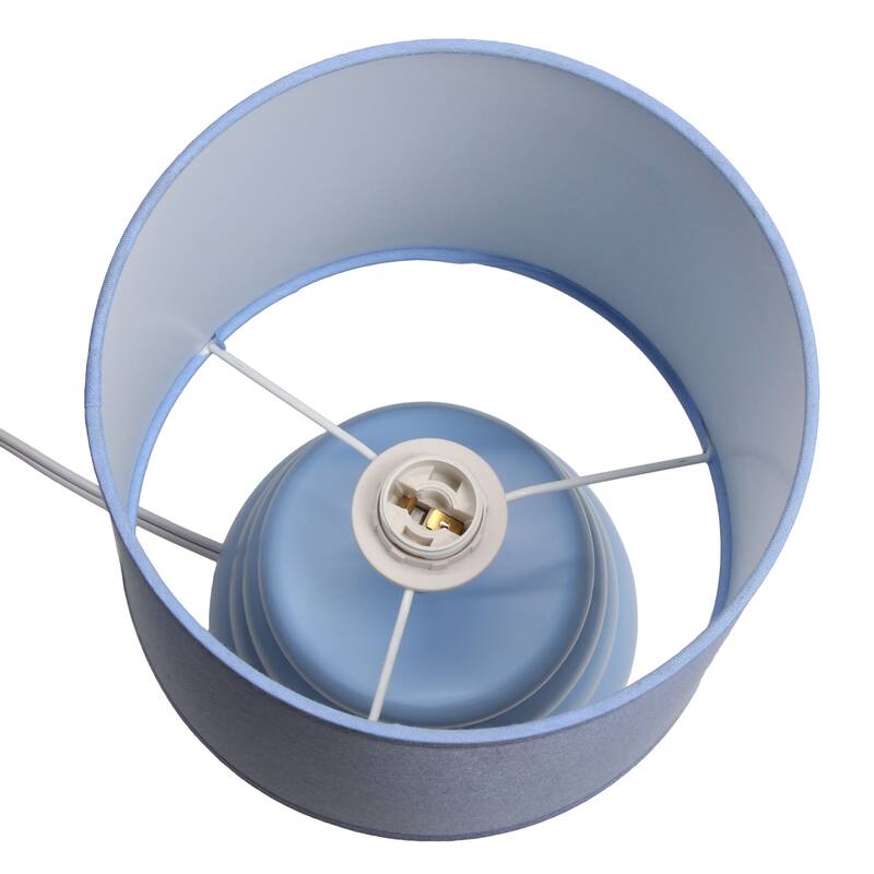 Ribbed Ceramic Table Lamp with Drum Shade - 12.75" - Blue