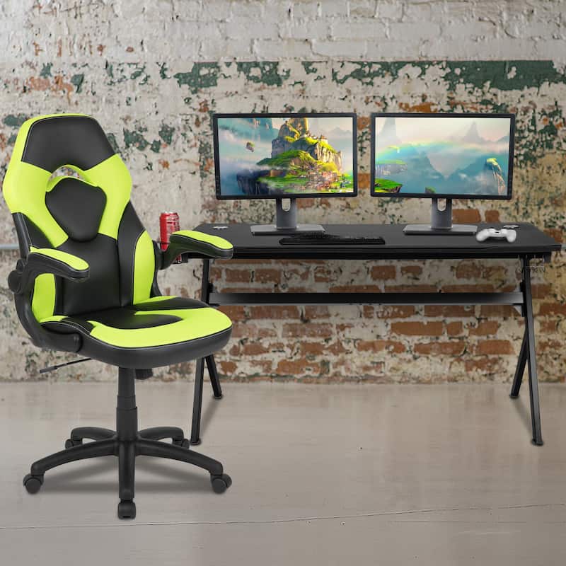 Gaming Desk Bundle - Cup & Headphone Holders/Mouse Pad Top - Green